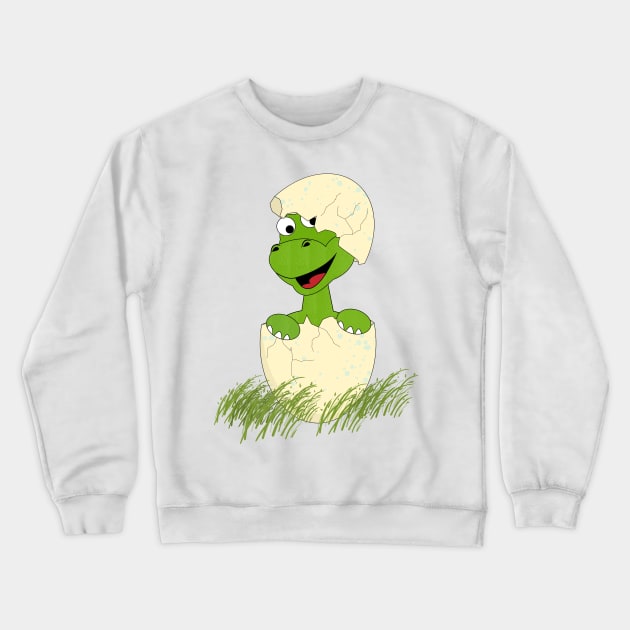 Green Dinosaur Hatching From Egg Crewneck Sweatshirt by Miozoto_Design